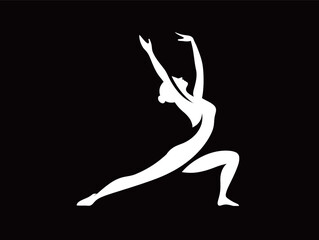Fototapeta premium A dancer expresses fluid movement in a sleek, artistic pose, showcasing strength and emotion with an elegant silhouette against darkness.