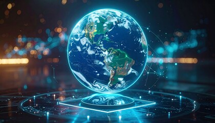 A stunning holographic representation of the Earth with glowing effect