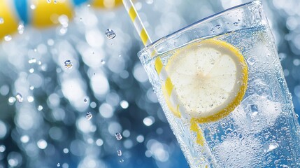 Sparkling lemon water splash, summer, refreshment