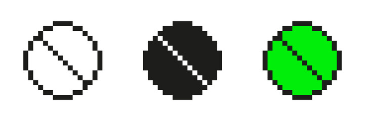 Fototapeta premium Pixel Art Prohibition Icon Set. Deny And Cancel Symbols In Pixelated Style. Includes White, Black, And Green Variations. Isolated Vector Illustration