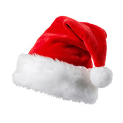 Santa Claus Hat Isolated on White Background – Classic Red Christmas Cap with White Fur Trim, Festive Holiday Accessory Symbolizing Joy and Celebration