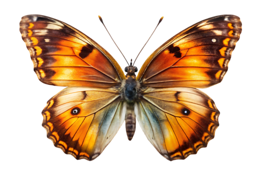 Orange and brown butterfly wings, cutout, PNG isolated on white or transparent background