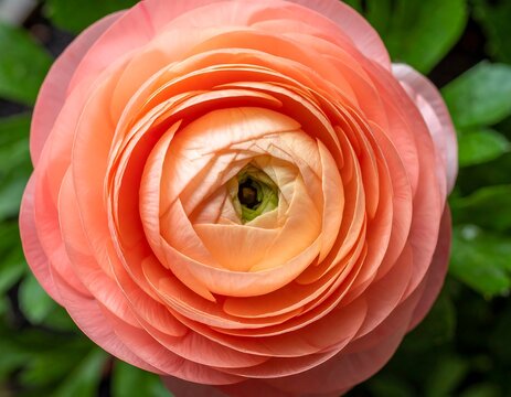 Close Up of a Peachy Ranunculus Flower.