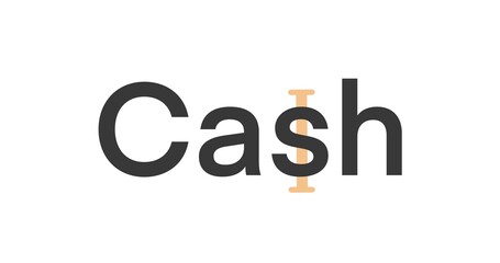 CASH logo with S replaced by a stylized currency symbol, blending modern finance aesthetics and simplicity. Perfect for digital wallets, finance tools, banking apps, or budget-tracking services.