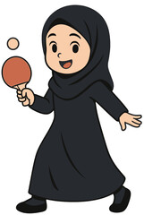 Cute Muslim Girl Cartoon Playing Table Tennis | Islamic Kids Sports Illustration