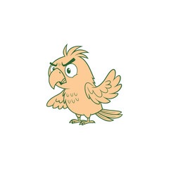 create a vector style simple cartoon little angry parrot white background.   