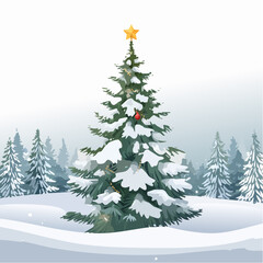 Obraz premium Christmas tree in snowy winter landscape.