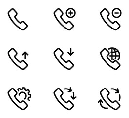 Phone Call Actions, Incoming Outgoing, Settings, Global Communication Line Icons Set