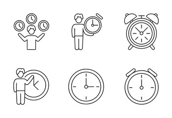 Time, Clock, Alarm, Productivity, Schedule, Time Management Line Icons Set