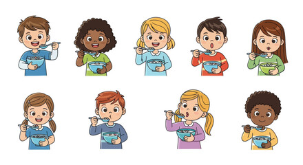 Diverse Group of Children Brushing Their Teeth Promoting Dental Hygiene and Healthy Habits.