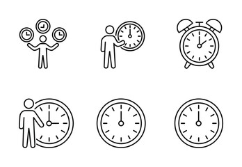 Time Management, Alarm Clock, Productivity, Deadline, Schedule Line Icons Set