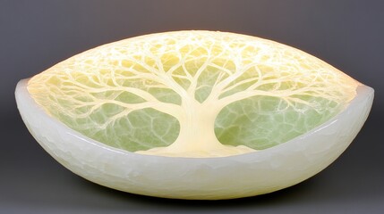 Illuminated Tree Carving in Green Bowl, Studio