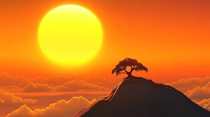 Sunset treetop hilltop cloudscape digital art