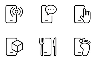 Mobile device function and digital app line icons set