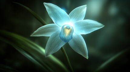 Glowing orchid, dark forest, ethereal beauty, calm, website
