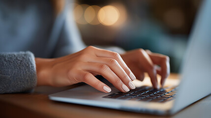 Close up of female hand with stylish nail art using laptop touchpad for online shopping and e commerce website navigation female hand laptop touchpad online shopping nail art