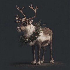 A Majestic Reindeer Posing with a Festive Christmas Wreath Around Its Neck