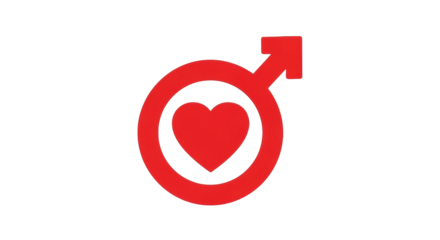 Isolated symbol for male love romantic relationship sexuality or love, bright red color