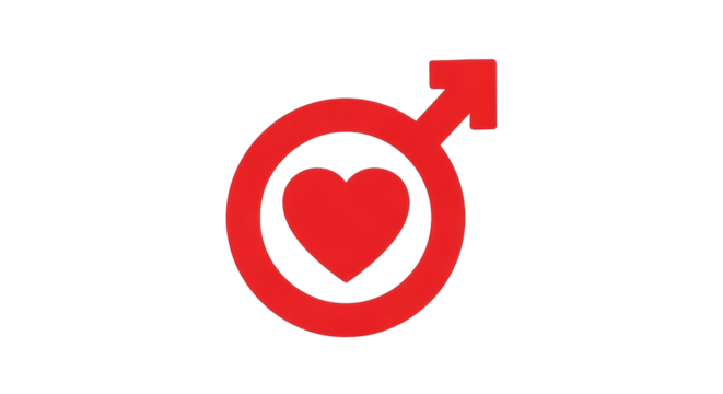 Isolated symbol for male love romantic relationship sexuality or love, bright red color