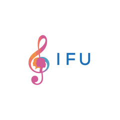 Fototapeta premium “Creative music logo with human silhouettes and treble clef in gradient colors, IFU Later Logo, modern artistic design isolated on white background”IFU music logo, IFU treble clef, human IFU silhoue