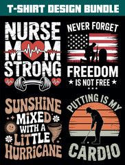 Diverse t-shirt design bundle featuring inspirational quotes and patriotic themes for apparel vector