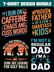 Four cool t-shirt designs bundle with motivational and funny sayings for dads and coffee lovers vector
