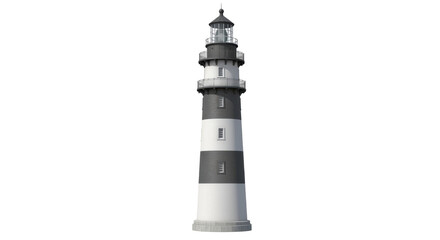 Isolated striped lighthouse on island seaside coastal scene marine landmark construction © Rowan