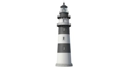 Isolated striped lighthouse on island seaside coastal scene marine landmark construction