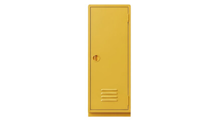 Isolated golden-colored metal school locker, modern storage unit with door and vents