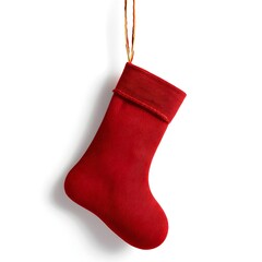 Red Christmas Stocking Hanging Isolated on a White Background