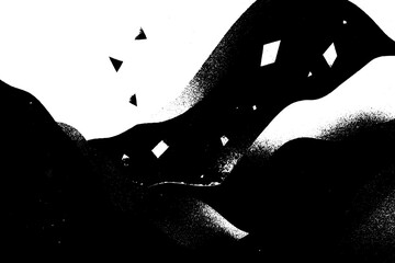 Abstract Black and White Geometric Shapes with Wave Pattern Modern Grunge Minimalist Art