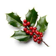 
A Quintessential Symbol of Christmas: A Fresh Holly Branch with Red Berries