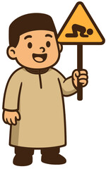 Muslim Boy Cartoon Holding Prayer Sign | Islamic Kids Salah Reminder Illustration