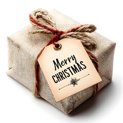 A Thoughtful Christmas Present: A Small, Rustic Gift with a "Merry Christmas" Tag