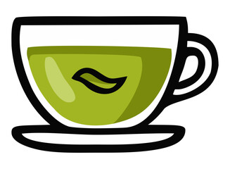 Cup of green tea with tea leaf icon. Editable color vector