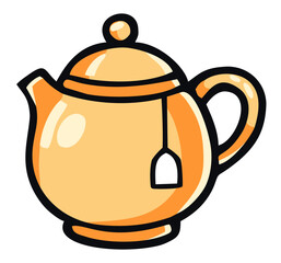 Ceramic teapot with tea bag illustration. Editable color vector
