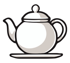 Ceramic teapot with saucer illustration. Editable color vector