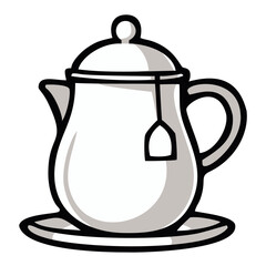 Porcelain teapot with tea bag illustration. Editable color vector