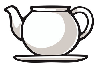 Opened ceramic teapot with saucer illustration. Editable color vector