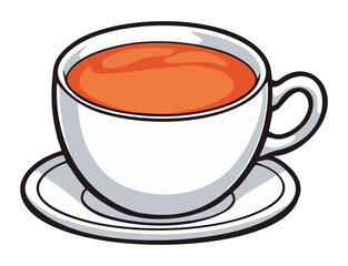 Cup of tea with saucer illustration. Editable color vector