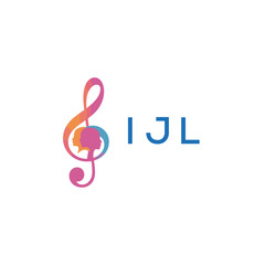“Vibrant artistic treble clef with human profiles concept” IJL Later Logo, “Creative music academy logo with silhouette heads and notes” 
