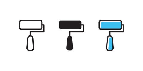 Modern paint roller icon set for home improvement and construction projects