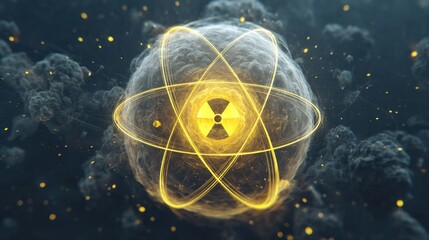 Nuclear atom visualization science lab digital art abstract environment close-up view energy concept