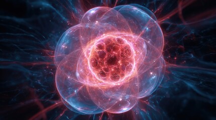 Quantum energy burst virtual reality simulation 3d animation cosmic environment close-up view scientific exploration