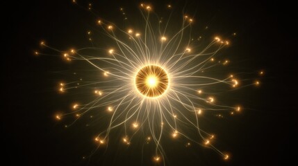 Radiant energy sphere abstract visualization graphic art dark background central perspective scientific concept exploration
