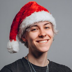 A Cheerful and Authentic Smile: A Transgender Person with a Santa Hat