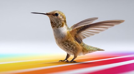 Fototapeta premium Hummingbird in flight, colorful backdrop