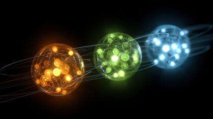 Quantum particles interaction laboratory digital art abstract close-up science concept for future technologies