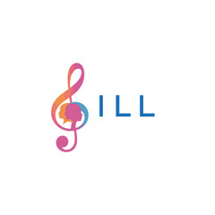 Naklejka premium “Vibrant artistic treble clef with human profiles concept” ILL Later Logo, “Creative music academy logo with silhouette heads and notes” 