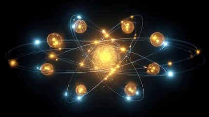 Exploring atomic structure science lab digital art dark background close-up view energy representation